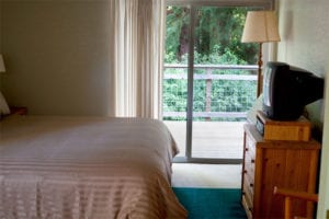 Crane Cabin bedroom and deck at Creekside Resort